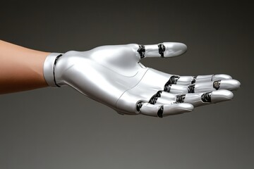 Poster - Sleek black and white robotic hand showcasing minimalist design and futuristic aesthetics in robotics.