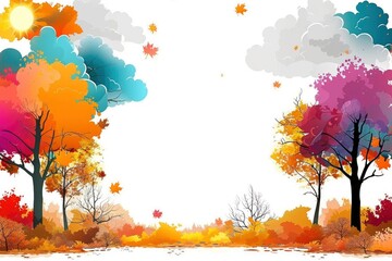 Autumn Forest Landscape with Colorful Trees and Clouds