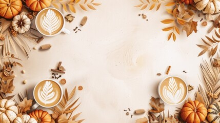 Sticker - A cozy autumn coffee scene with pumpkin and cinnamon