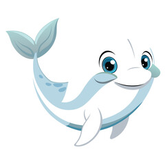 Wall Mural - Cartoon Illustration of a Smiling White Dolphin