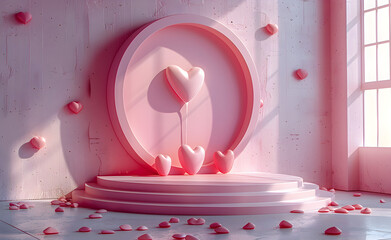 Wall Mural - White circle podium and pink valentine day.