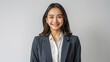 © whoopwhoops - asian young woman, stand and smile, wear shirts and blazer, employee, business woman, white background