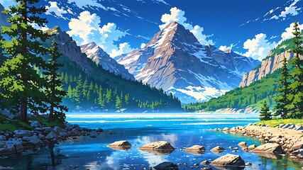 Wall Mural - glacier national park montana usa natural wonders around the world morning view anime