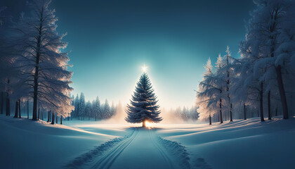 Wall Mural - Beautiful christmas tree outdoors with copy space