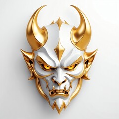 Wall Mural - gold devil head 3d art logo in plain white background 263