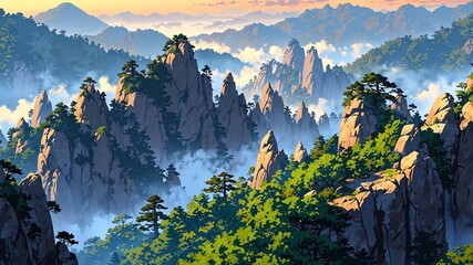 Wall Mural - huangshan yellow mountain china natural wonders around the world morning view anime