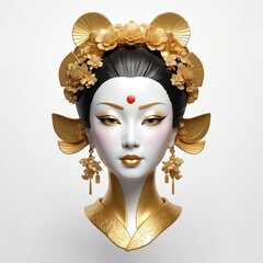 Wall Mural - gold japanese geisha head 3d art logo in plain white background 328