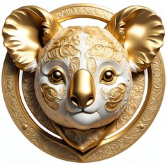 Wall Mural - gold koala head 3d art logo in plain white background 338