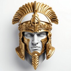 Wall Mural - gold roman warrior head 3d art logo in plain white background 419