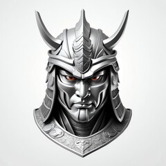 Poster - silver samurai warrior head 3d art logo in plain white background 647