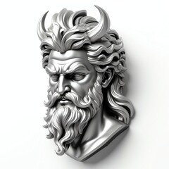 Wall Mural - silver greek god poseidon head 3d art logo in plain white background 554