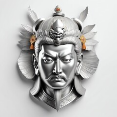 Wall Mural - silver japanese emperor head 3d art logo in plain white background 571