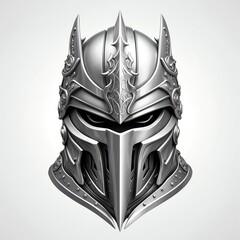 Poster - silver knight warrior head 3d art logo in plain white background 575