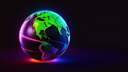 Wall Mural - Earth globe with neon planet isolated on a dark background