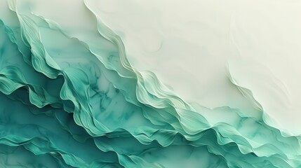 Sticker - a serene abstract art piece featuring layered green and white fluid textures, creating a calming and