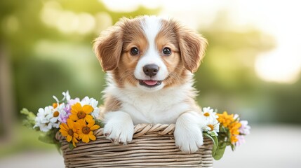 Poster - Golden Retriever Puppy and Dog Looking at Each Other.