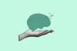 © DOERS - Human hand holding brain with birds. human psychological and emotional stability. Concept of psychology, mental health and feelings. Contemporary art collage.