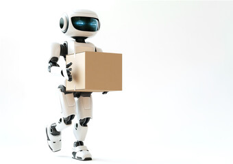 Concept of delivery of the future. Android robot delivers a parcel or order