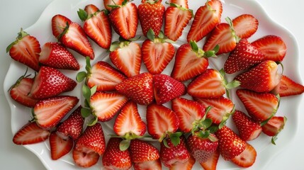 Wall Mural - A white plate with a bunch of strawberries on it