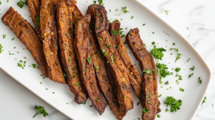 Wall Mural - A plate of meat with parsley on top