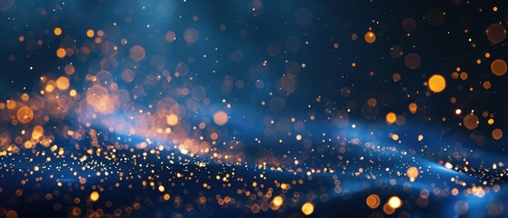 Abstract background with Dark blue and gold particle.