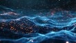 © Pornarun - Abstract digital waves with glowing particles on a dark background.