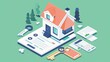 © Pornarun - An isometric illustration of a house on a smartphone with keys and documents.  A concept for digital real estate or online home buying.