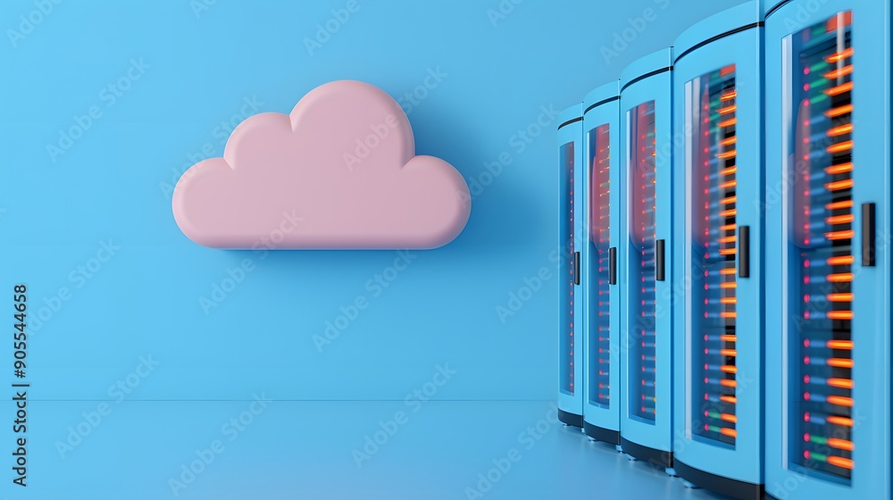 Cloud storage and server technology concept with a pink cloud icon and ...
