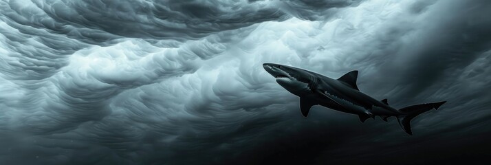 Wall Mural - Silhouetted Bull Shark from Above Resembling a Hurricane Cloud