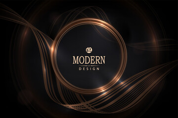 Wall Mural - Composition with a round abstract frame in gold color on a black background.