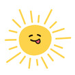 © aiselmisha - Funny happy smiling sun, flat simple vector illustration. Cute summer sunshine emoji, doodle style icon