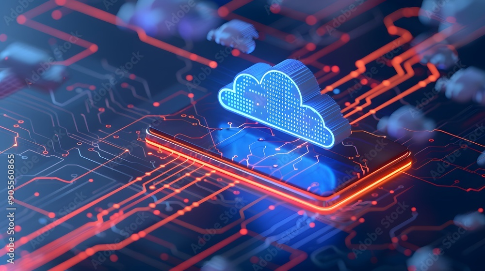 Futuristic digital cloud computing concept with circuit board and data ...