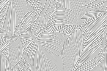 textured emboss 3d lines leaves tropical hand drawn pattern. embossed ornamental floral background. 