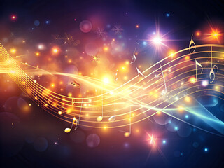 Sticker - Colorful abstract music background with notes and stars.
