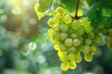 Wall Mural - Green Grapes Hanging from a Vine in Sunlight