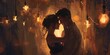 © Valerii Dekhtiarenko - Romantic illustration of a couple embracing with glowing lights in the background, capturing intimacy and warmth