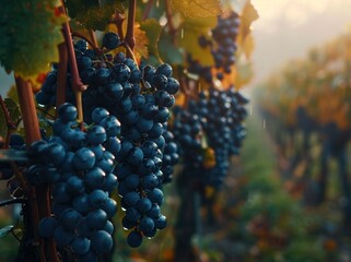 Wall Mural - Ripe Grapes on a Vine in a Vineyard