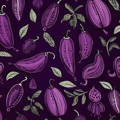 Wall Mural - Purple Flower and Leaves Seamless Pattern