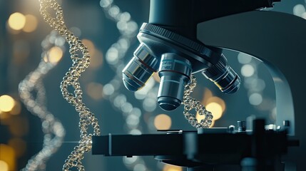 DNA Strand Being Examined Under a Microscope in a Laboratory Setting