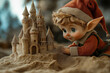 © Typical Tuesday - Adorable and cheerful Christmas elf constructing a delightful sandcastle on a magical winter beach