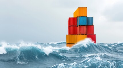 A ship is in the ocean with a storm in the background