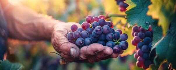 Sticker - Harvesting Ripe Grapes in a Vineyard