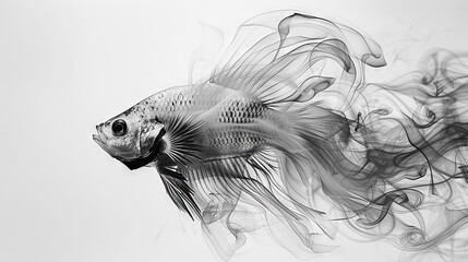 Wall Mural -   A monochrome image of a fish emitting significant smoke from its rear