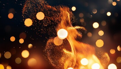 Wall Mural - bokeh of fire sparks particles with flame blurred sparks from fire on dark abstract background