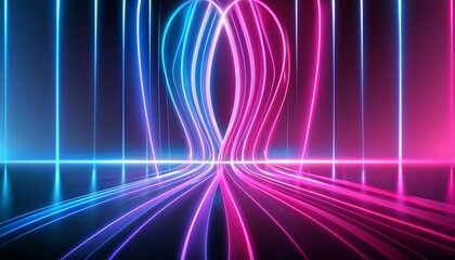 Wall Mural - 3d render abstract background with glowing pink blue neon lines