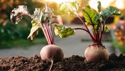 two beets growing out of the ground