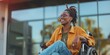 © Iryna - A joyful woman in a wheelchair smiles and laughs, enjoying a sunny day in the city.