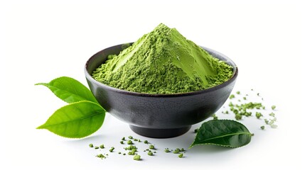 Wall Mural - Matcha powder, finely chopped in a wooden bowl	