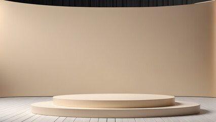 Wall Mural - empty brown podium on white wooden floor. Mock up