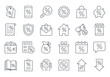 © Irene - Vector icons discounter sale. Bank interest rate, promotional discount offer. Favorable price, interest on loan, mortgage and gift, email newsletter. Editable stroke thin line black set on white back